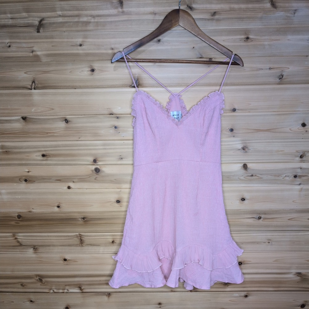 Hello Molly Pink Ruffle V-Neck Mini Dress Crinkle Tiered Flounce Size 6